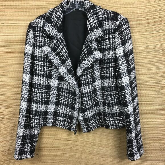 Theory Slim Moto Jacket In Rubber Plaid Tweed Jacket Blazer In Black & Whites 4 - Picture 5 of 12